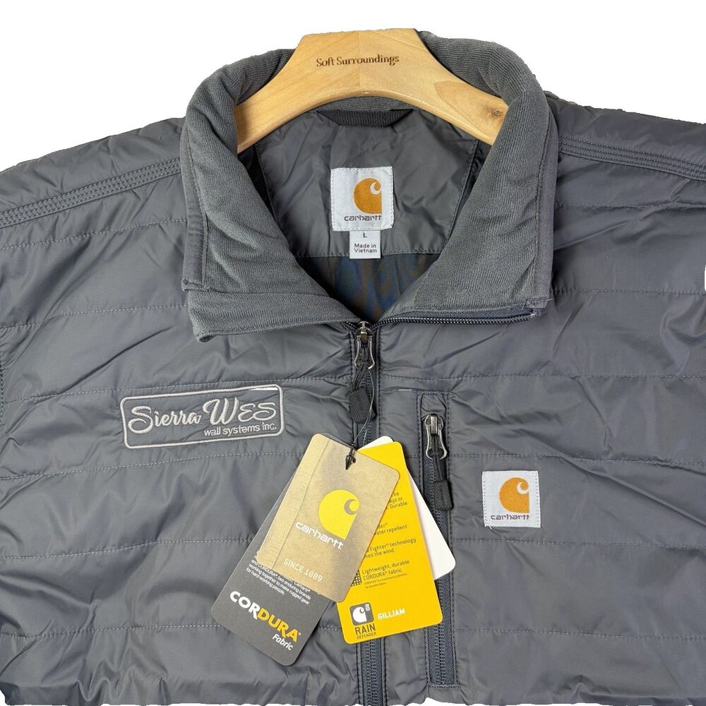 Carhartt Rain Defender Gilliam Jacket Mens Large Black Full Zip Puffer Cordura